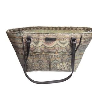 Sakroots Canvas Tote Bag Boho Paisley Elephant Charm Zipper Top Pockets